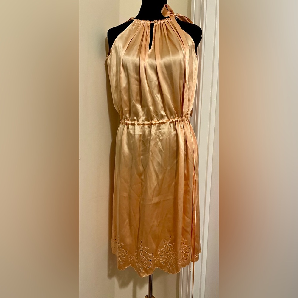 BCBG Silk Peach Lace Trim Vintage Dress